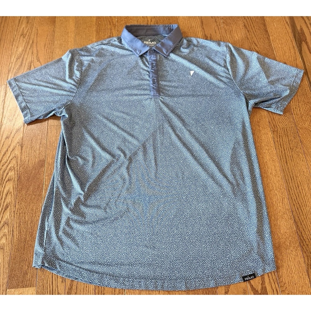 Primo Golf Polo Shirt Mens 2XL Navy Blue Geometric AOP Short Sleeve Active - Picture 3 of 8